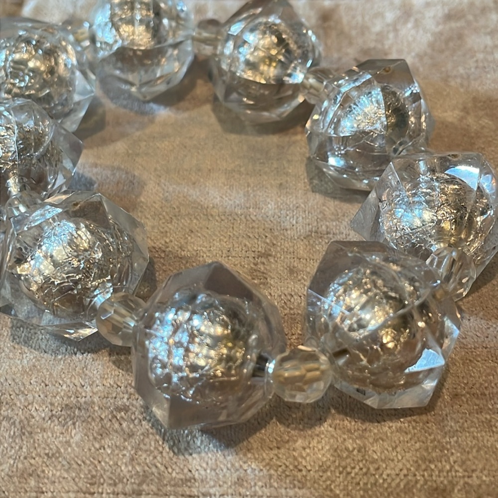 Chico's Clear Silver Foil Fasceted Stretch Bracelet size 8-9”